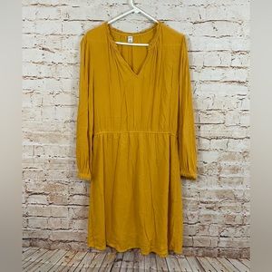 NEW Old Navy womens large Dress Mustard Yellow keyhole Elastic Waist long sleeve